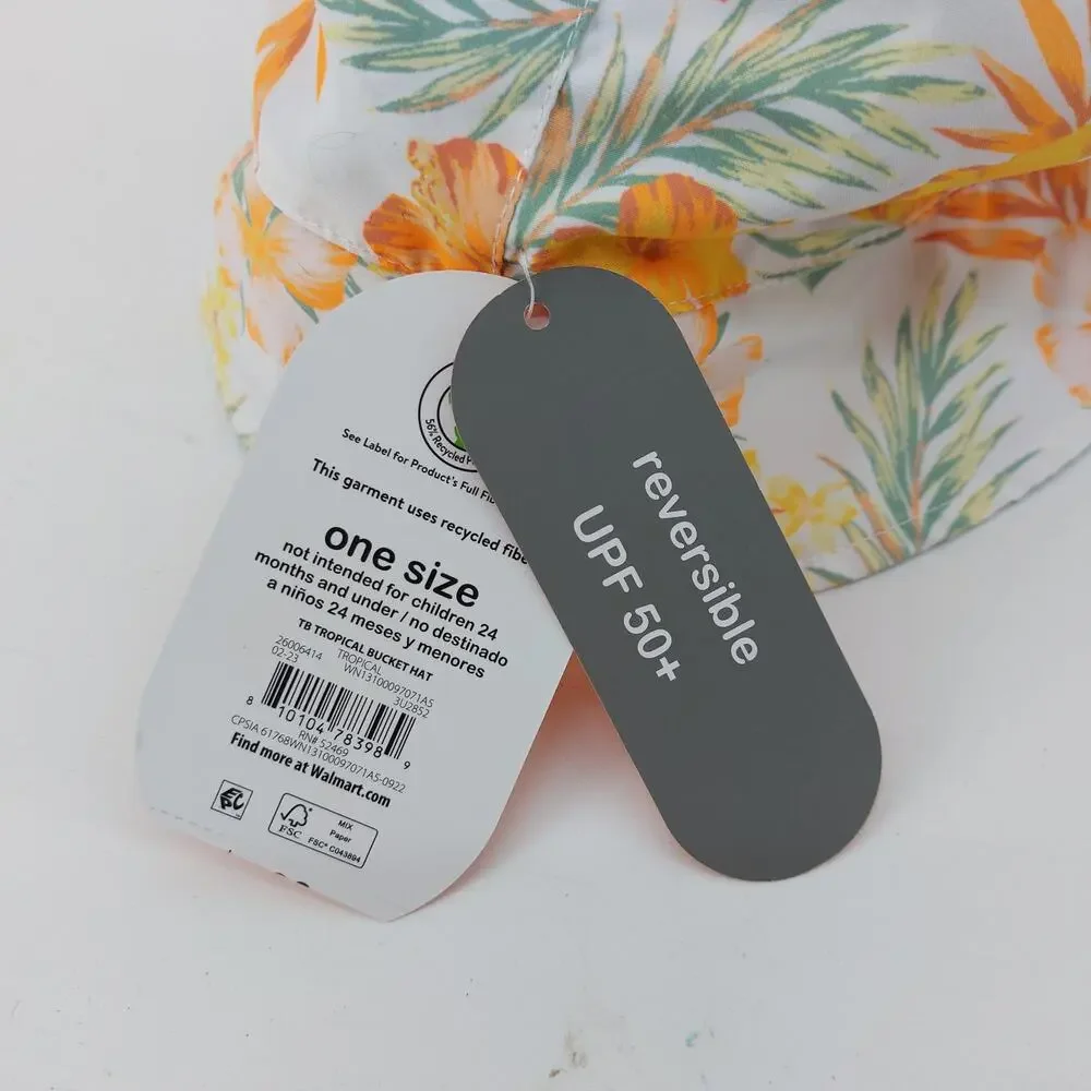 Wonder Nation Reversible Sunhat UPF 50+ Hibiscus Flower Tropical One Size